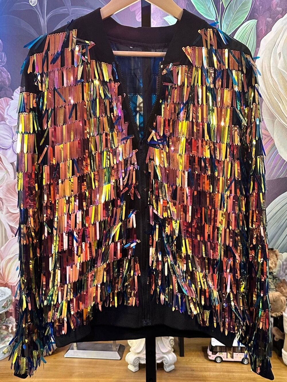 Sequin Fringe Bomber 1X Disco Festival Party Glam Y2K Rave Multicolor Unbranded